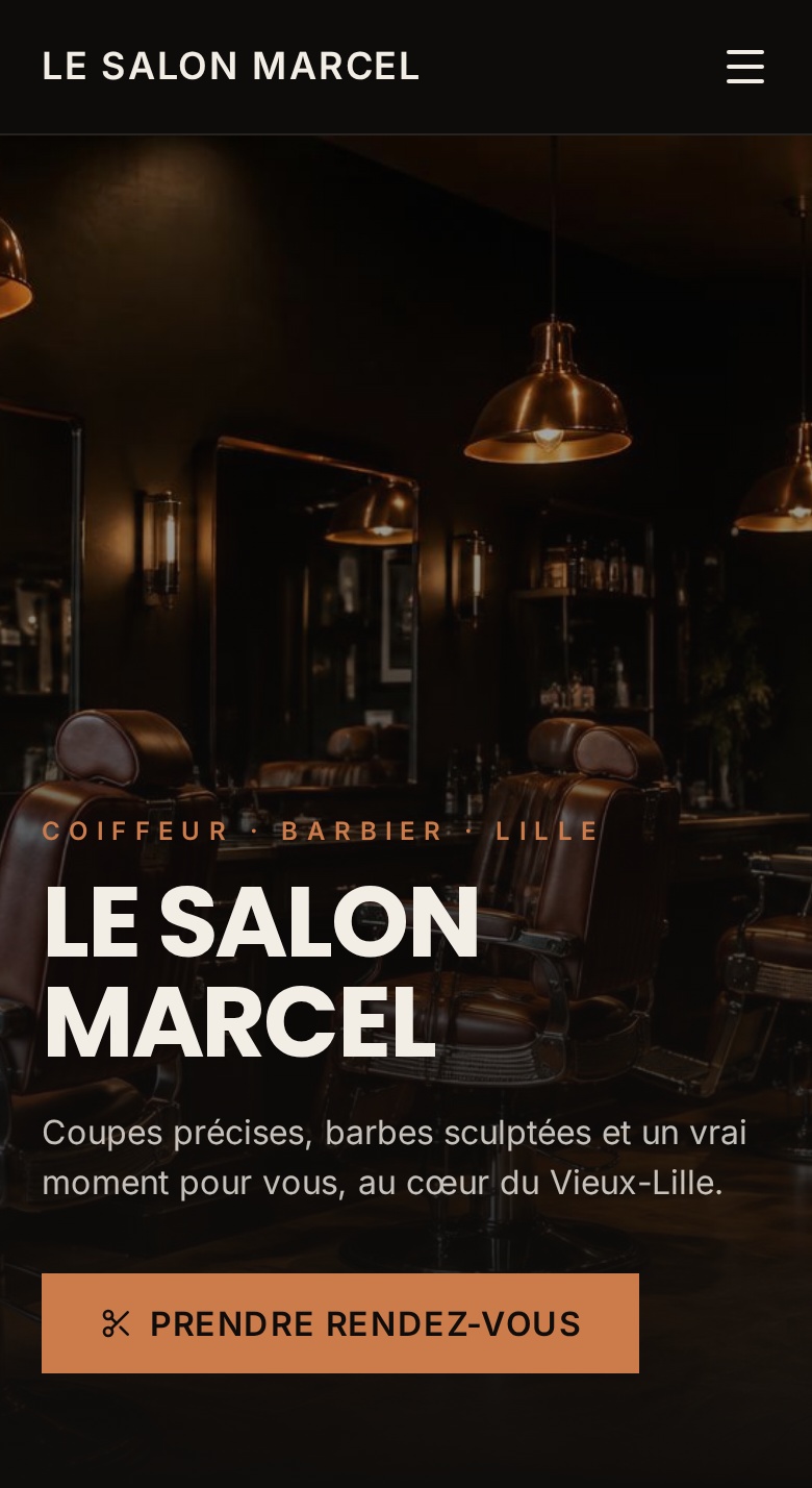 Version mobile du site de démonstration Le Salon Marcel