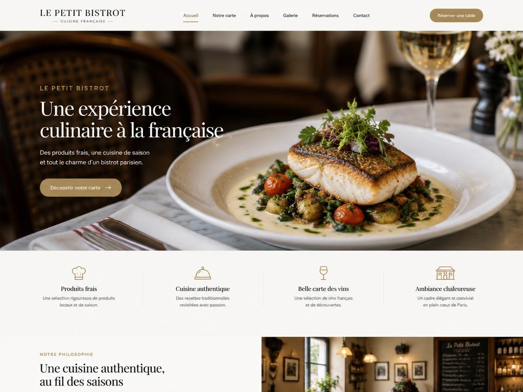 Exemple de site web créé pour un restaurant