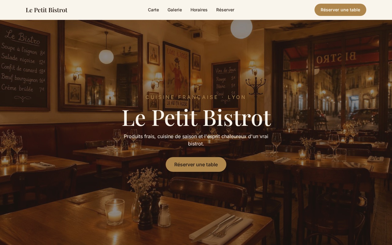 Aperçu du template Restaurant